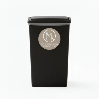 No Plastic Bags in Recycling Fawn Background Circle Bin Sticker - New Signs