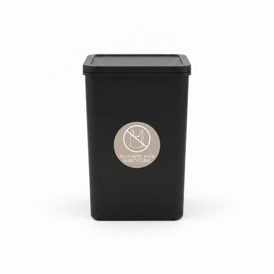 No Plastic Bags in Recycling Fawn Background Circle Bin Sticker - New Signs
