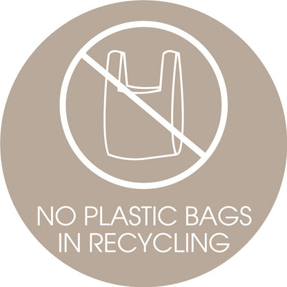 No Plastic Bags in Recycling Fawn Background Circle Bin Sticker - New Signs