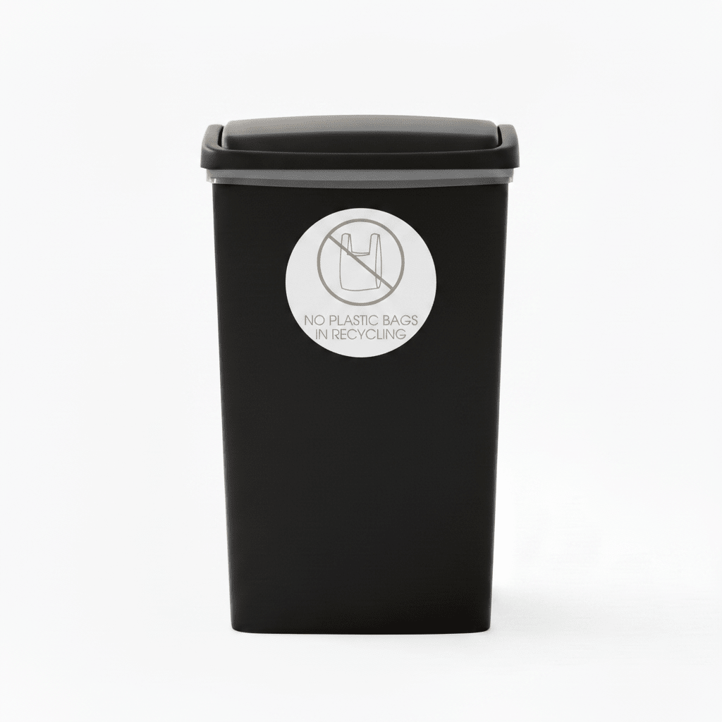 No Plastic Bags in Recycling Fawn Circle Bin Sticker - New Signs