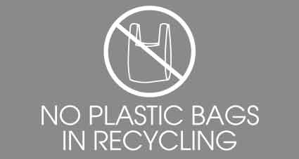 No Plastic Bags in Recycling Grey Background Bin Sticker - New Signs