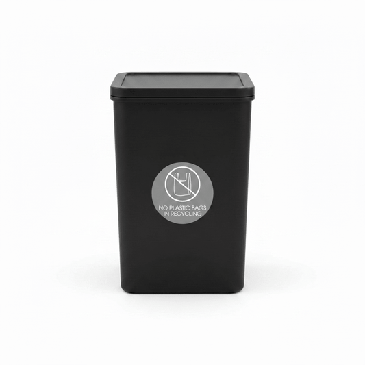 No Plastic Bags in Recycling Grey Background Circle Bin Sticker - New Signs