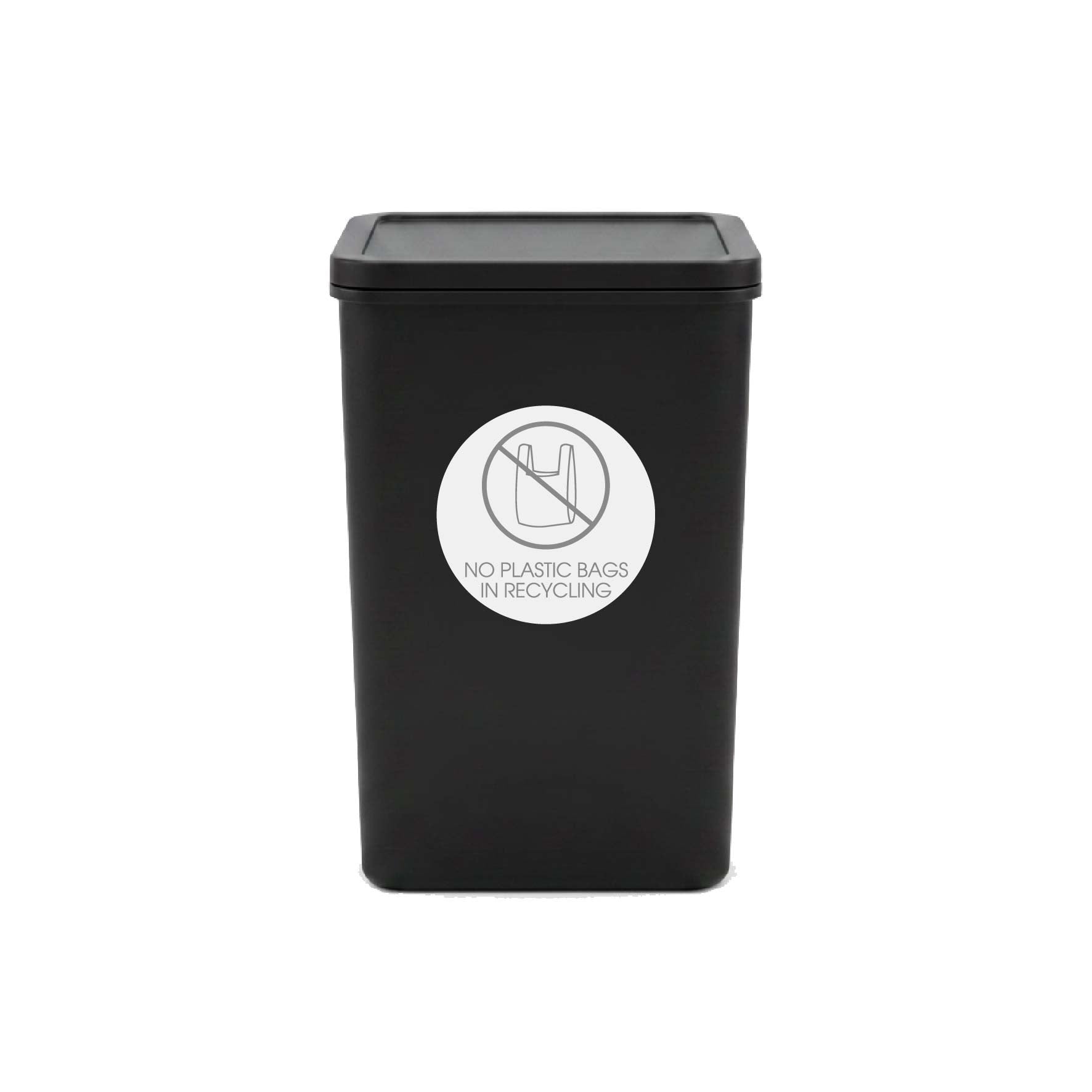 No Plastic Bags in Recycling Grey Circle Bin Sticker - New Signs