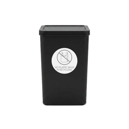 No Plastic Bags in Recycling Grey Circle Bin Sticker - New Signs
