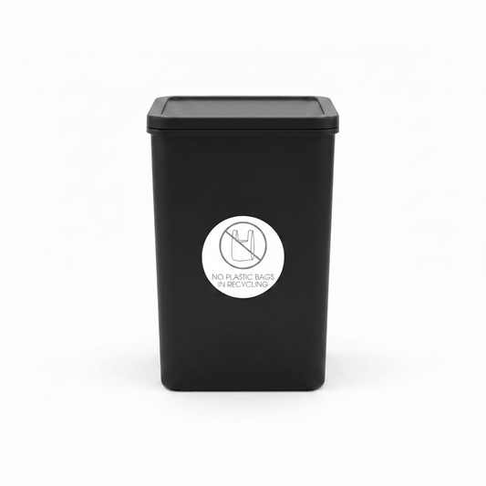 No Plastic Bags in Recycling Grey Circle Bin Sticker - New Signs