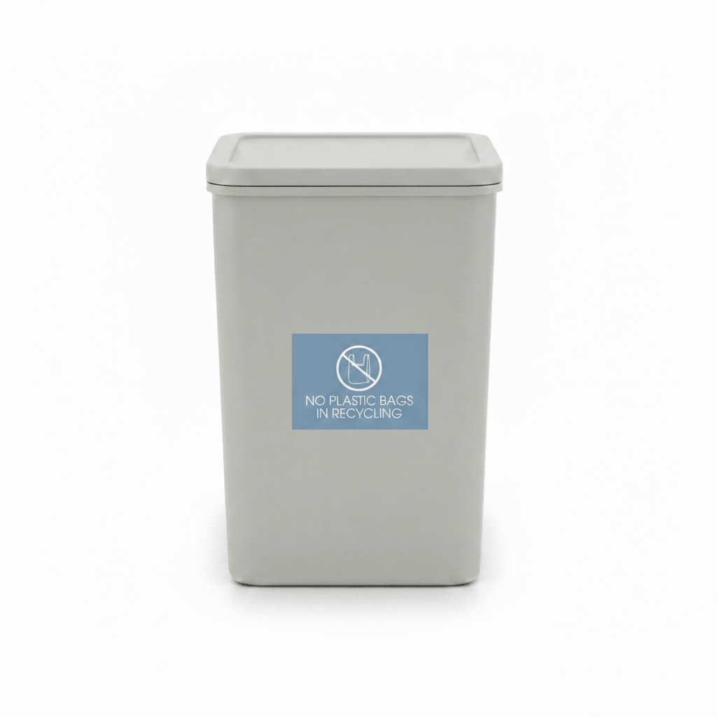 No Plastic Bags in Recycling Ocean Background Bin Sticker - New Signs