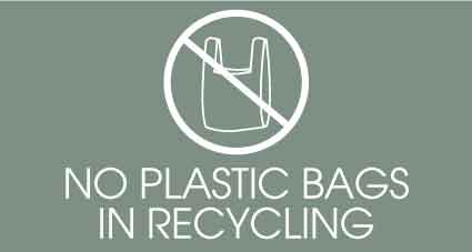 No Plastic Bags in Recycling Sage Background Bin Sticker - New Signs