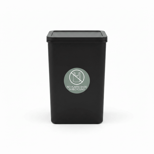 No Plastic Bags in Recycling Sage Background Circle Bin Sticker - New Signs