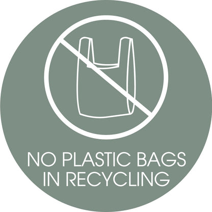 No Plastic Bags in Recycling Sage Background Circle Bin Sticker - New Signs