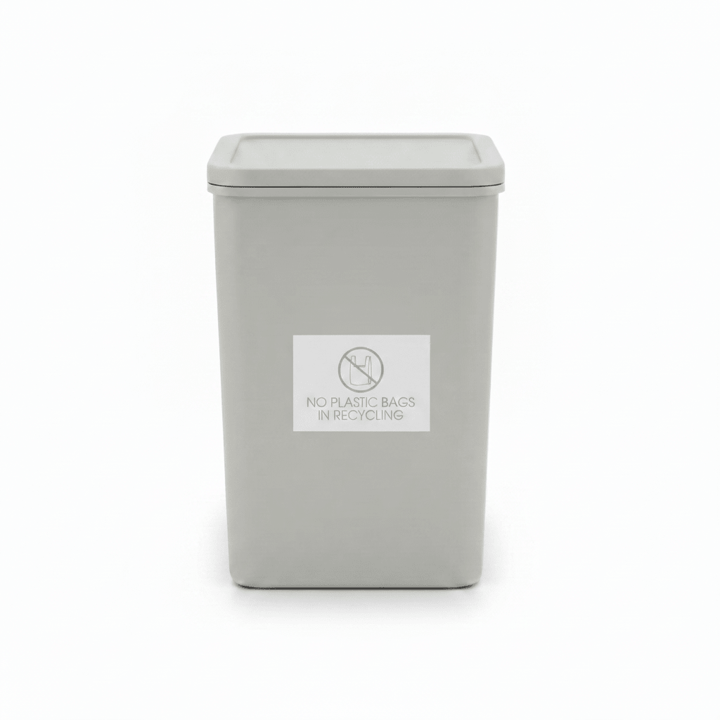 No Plastic Bags in Recycling Sage Bin Sticker - New Signs