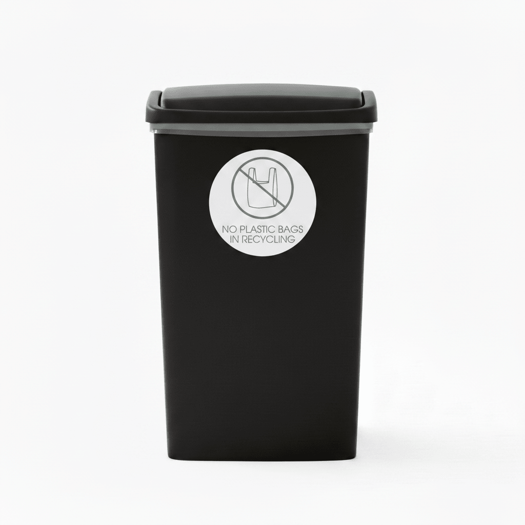 No Plastic Bags in Recycling Sage Circle Bin Sticker - New Signs