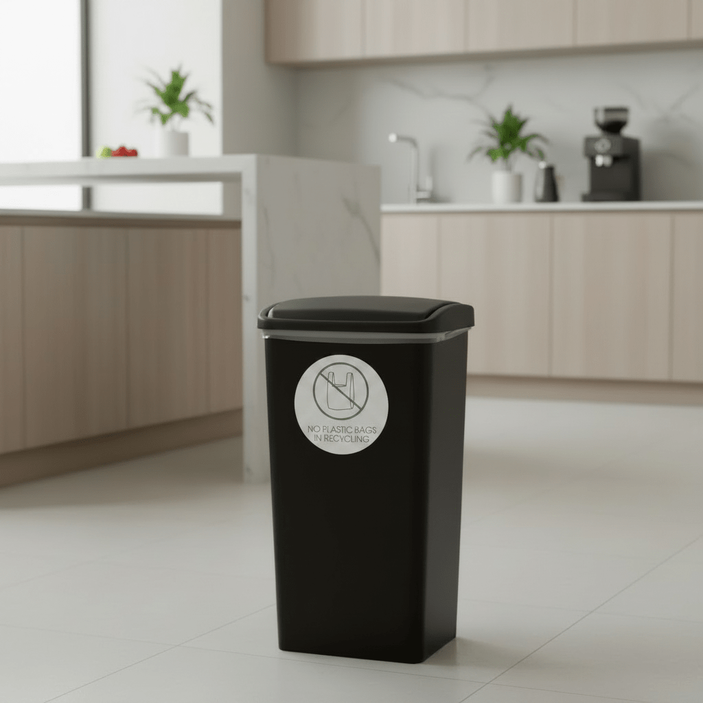 No Plastic Bags in Recycling Sage Circle Bin Sticker - New Signs