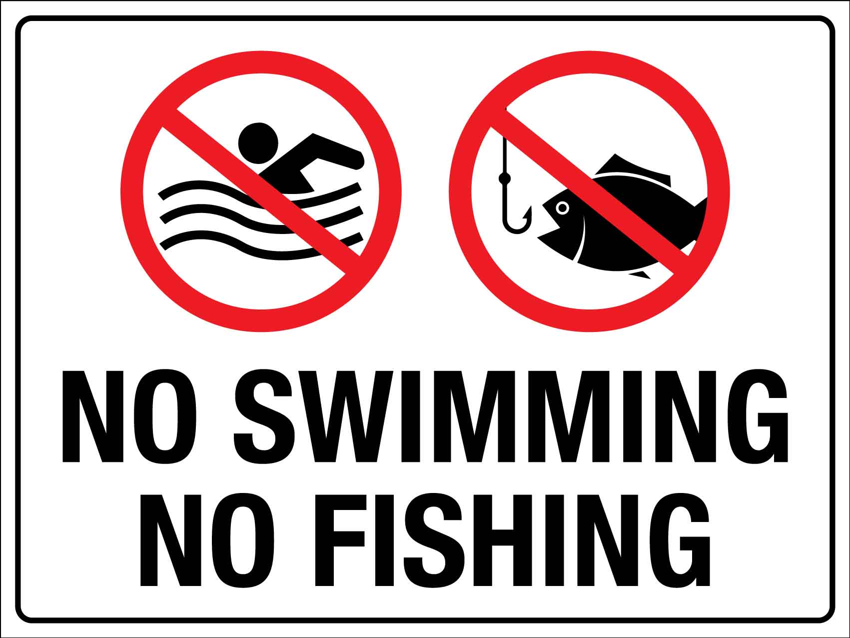 No Swimming No Fishing Sign - New Signs