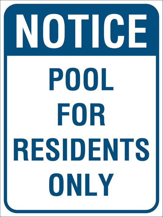 Notice Pool For Residents Only Sign - New Signs