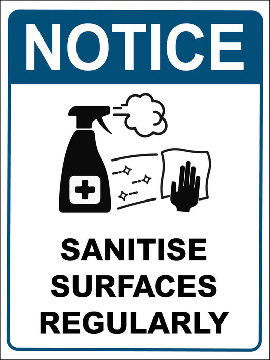 Notice Sanitise Surfaces Regularly Blue Sign - New Signs