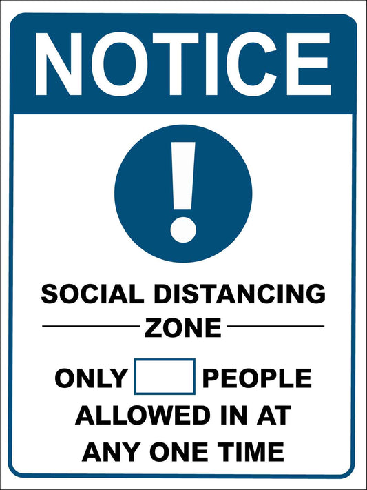 Notice Social Distancing Zone Limited People Blue Sign - New Signs