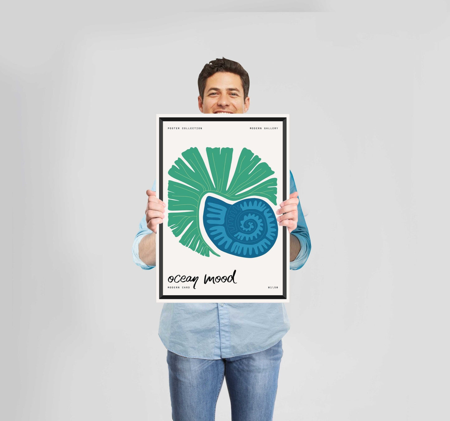 Ocean Creatures Blue Shell Poster Wall Art Prints - New Signs