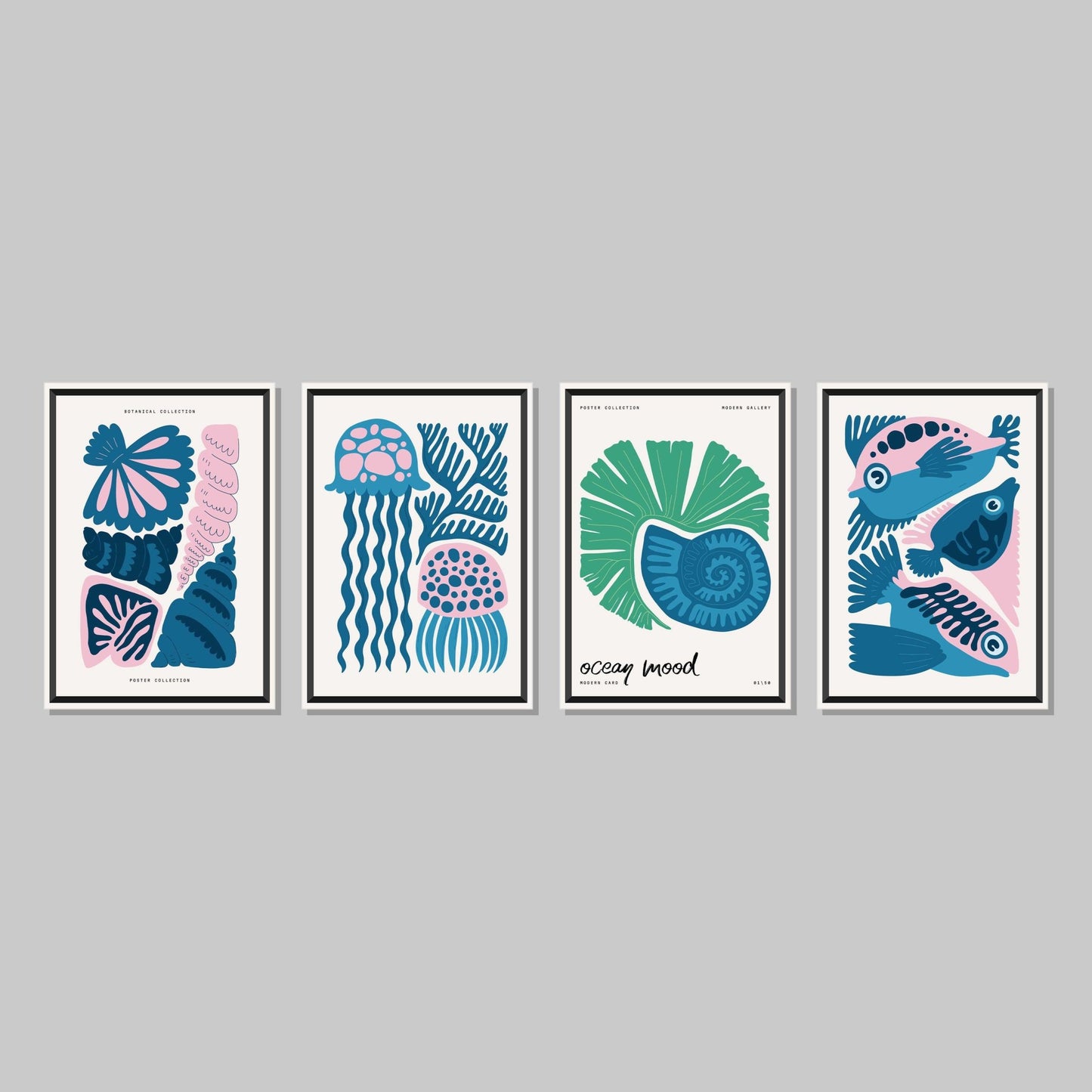 Ocean Creatures Poster Wall Art Prints (Set of 4) - New Signs