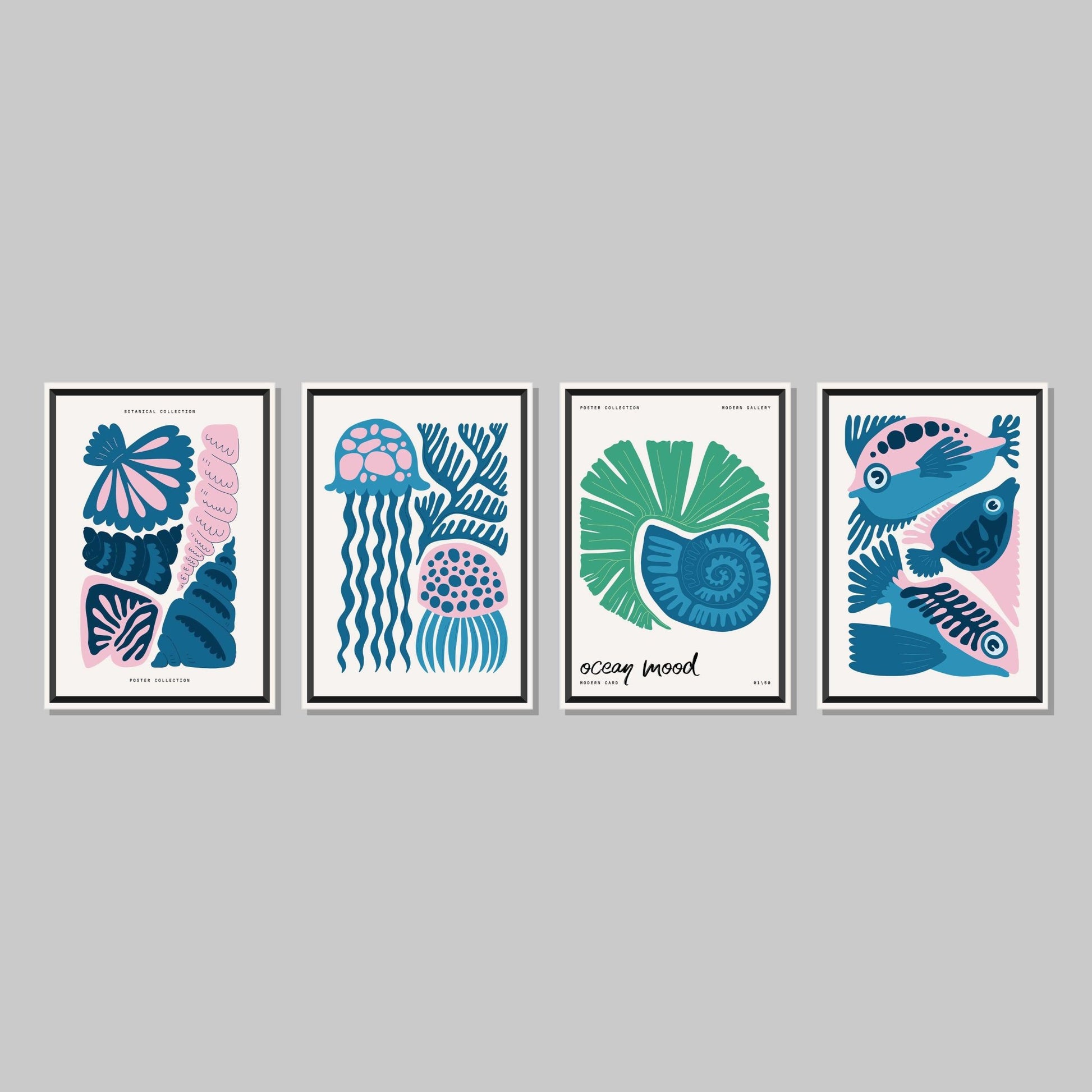 Ocean Creatures Poster Wall Art Prints (Set of 4) - New Signs