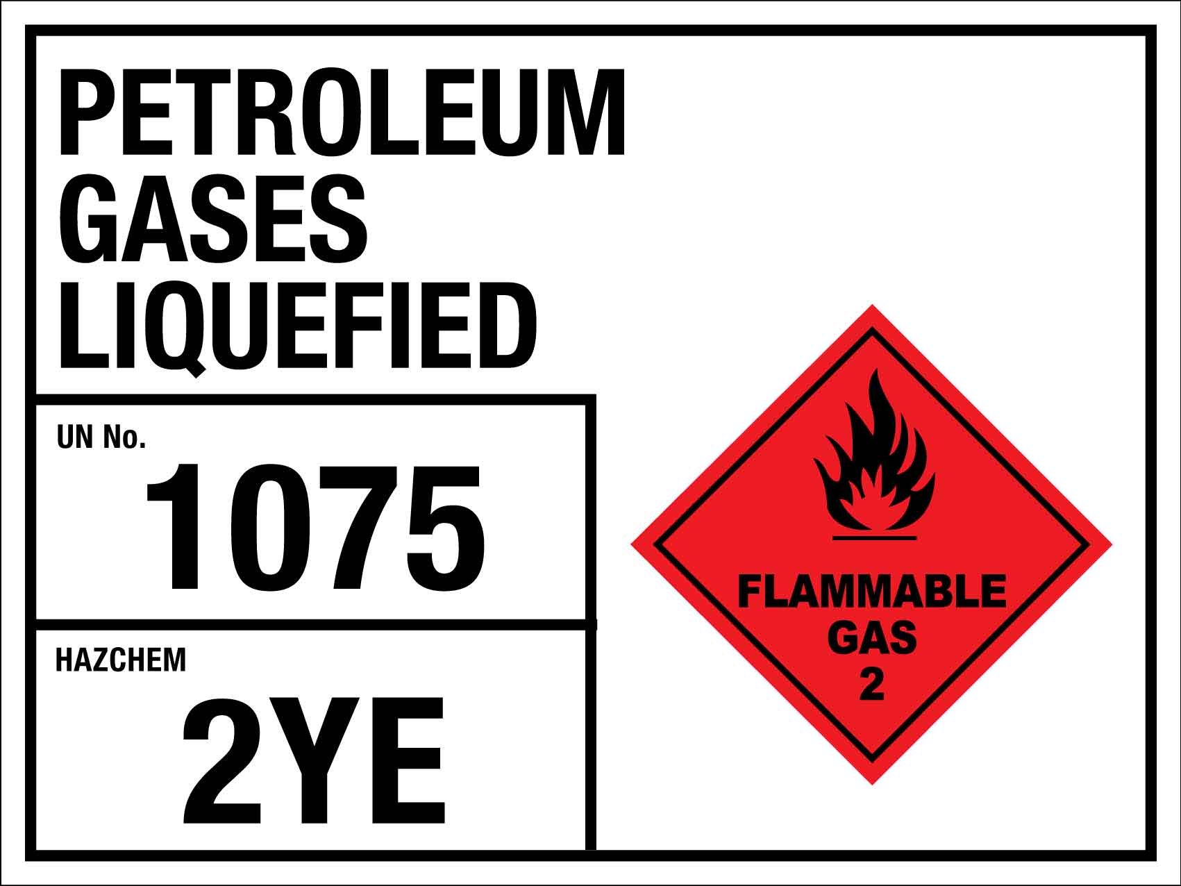 Petroleum Gases Liquefied 1075 2YE Sign - New Signs