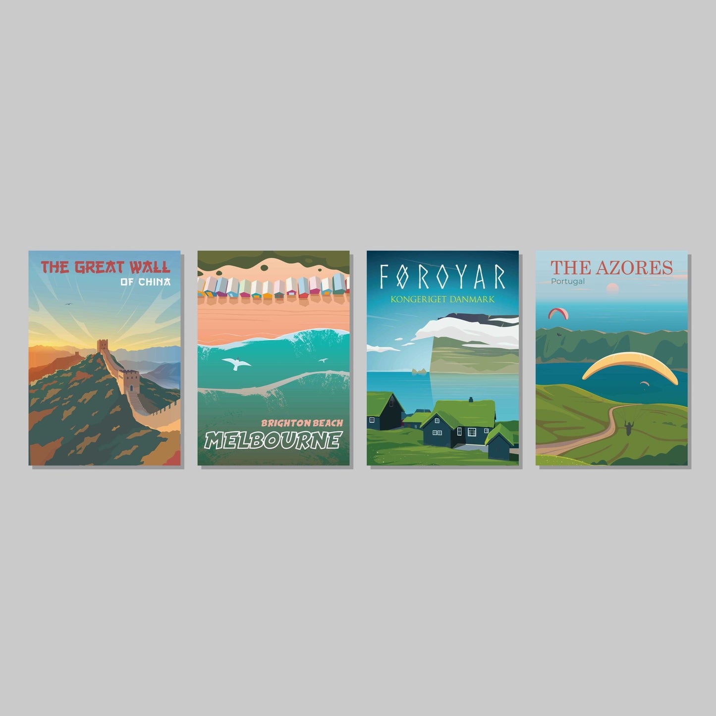 Places Poster Wall Art Prints (Set of 4) - New Signs