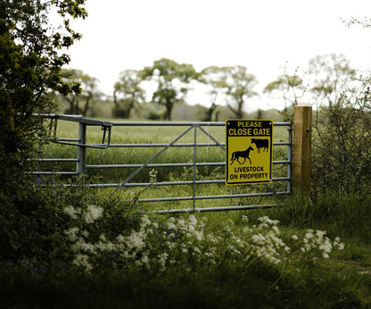Please Close Gate Livestock on Property Symbol Sign - New Signs