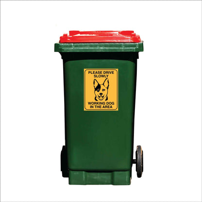 Please Drive Slowly Working Dog in This Area Wheelie Bin Sticker - New Signs