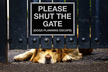 Please Shut The Gate Dogs Planning Escape Sign - New Signs