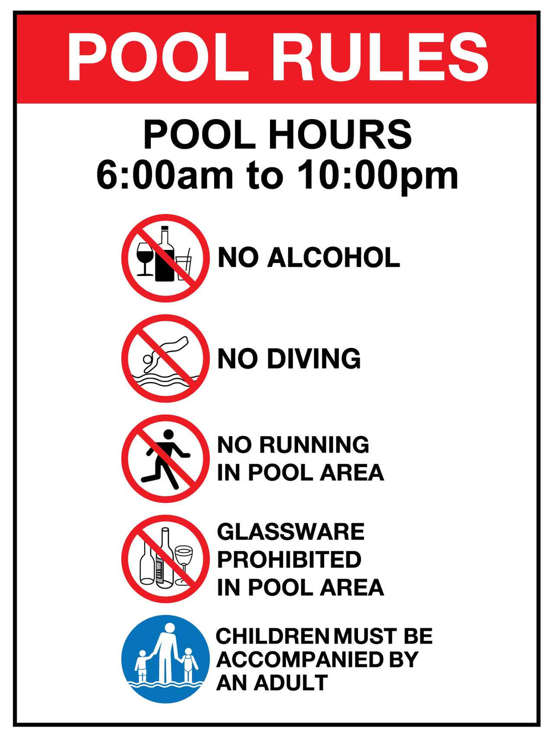 Pool Rules 1 Pool Hours 6am-10pm – New Signs