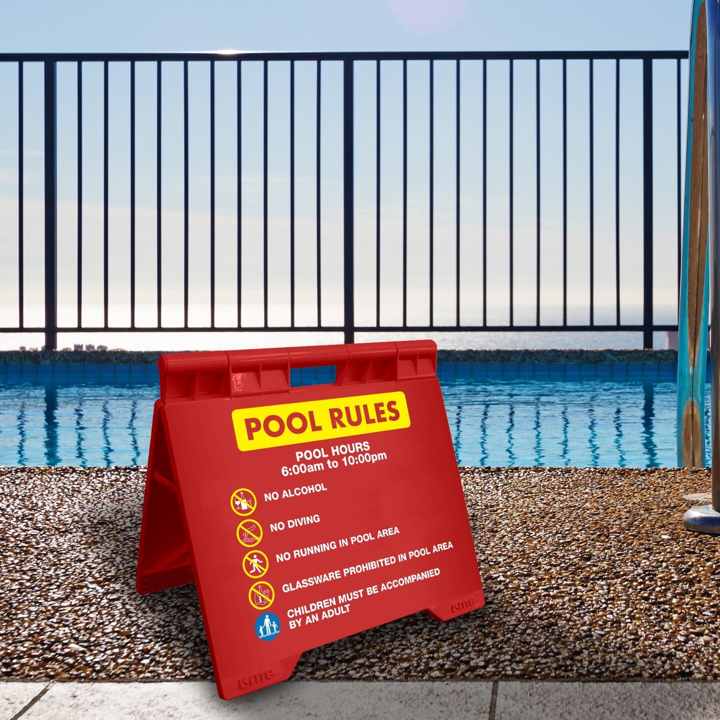 Pool Rules 1 Pool Hours 6am - 10pm - Evarite A - Frame Sign - New Signs