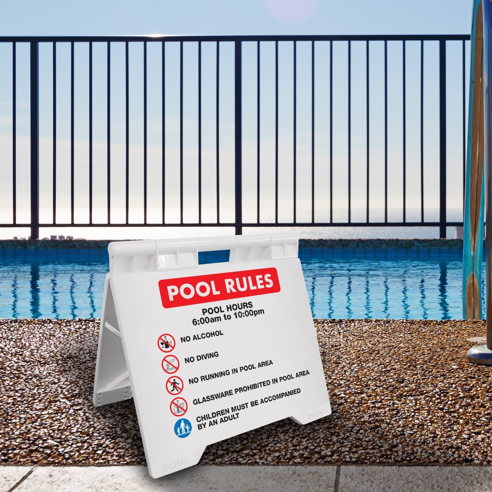 Pool Rules 1 Pool Hours 6am - 10pm - Evarite A - Frame Sign - New Signs
