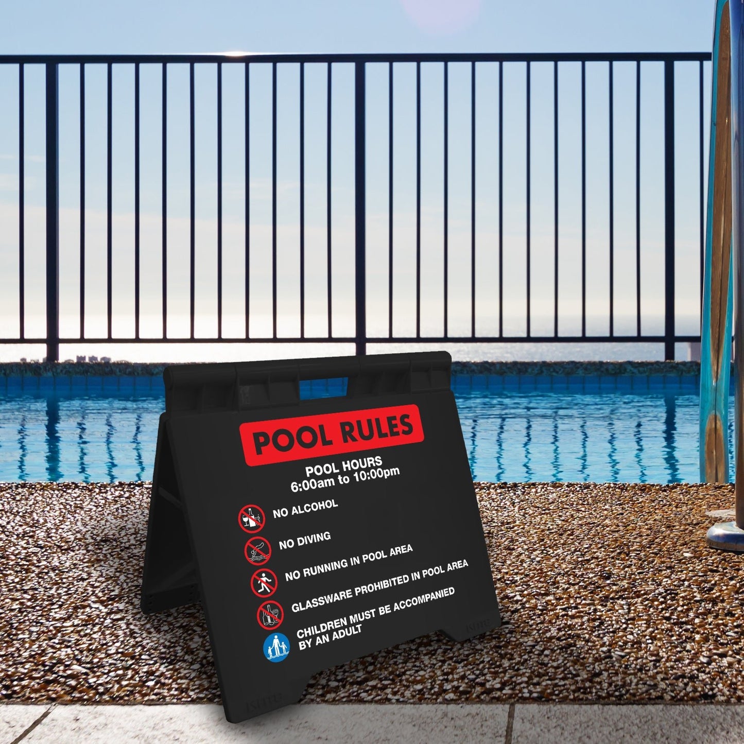 Pool Rules 1 Pool Hours 6am - 10pm - Evarite A - Frame Sign - New Signs