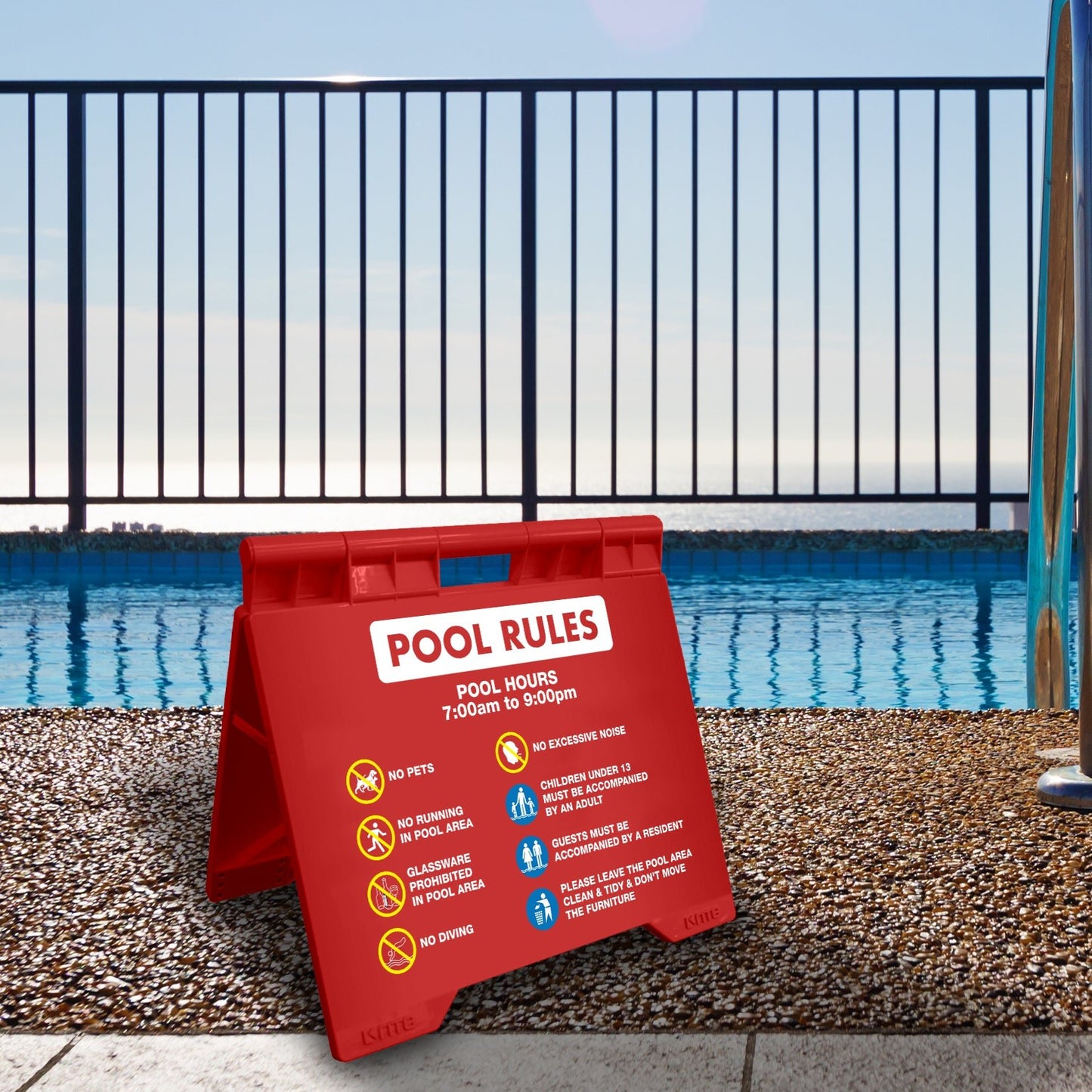 Pool Rules 1 Pool Hours 7am - 9pm - Evarite A - Frame Sign - New Signs