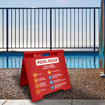 Pool Rules 1 Pool Hours 7am - 9pm - Evarite A - Frame Sign - New Signs