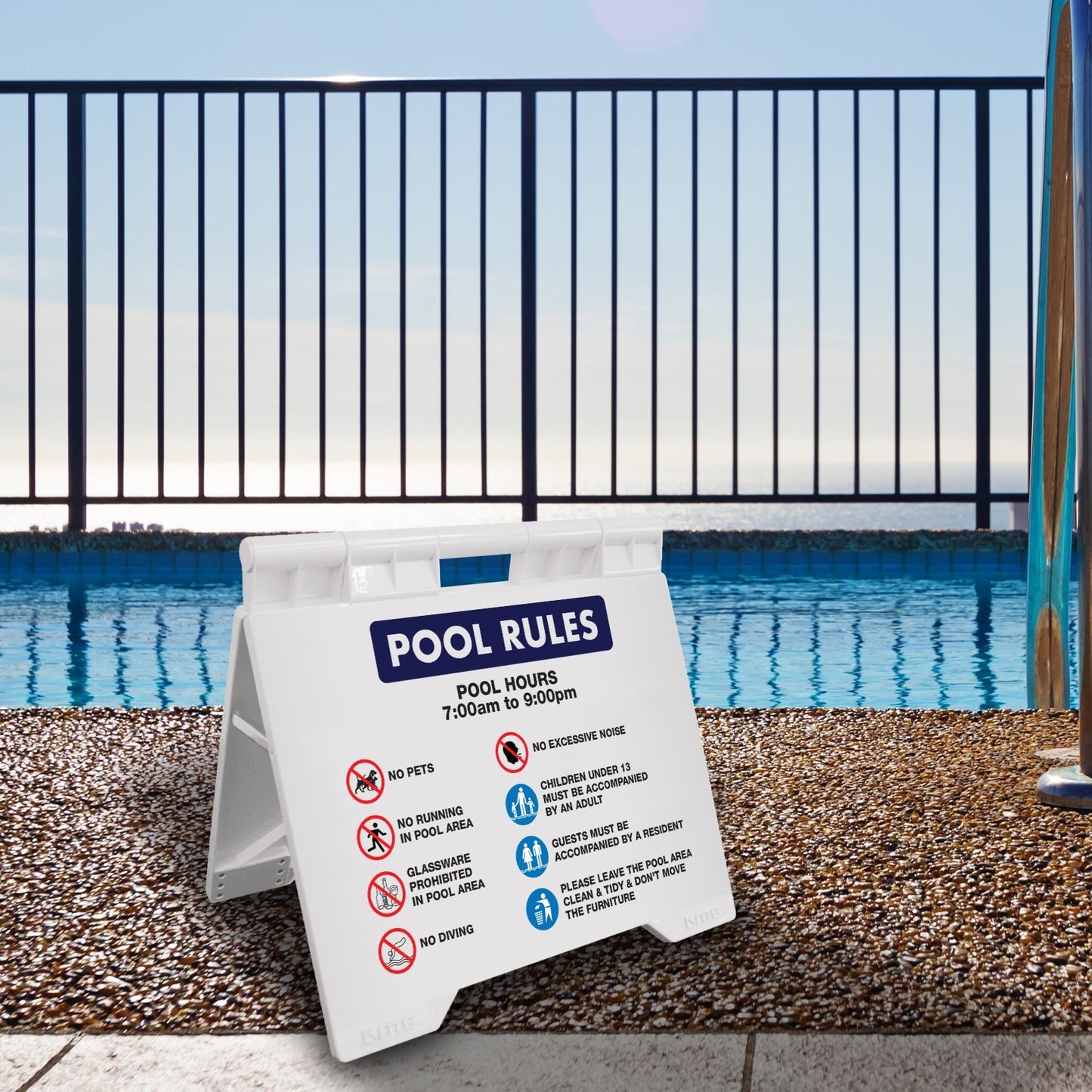 Pool Rules 1 Pool Hours 7am - 9pm - Evarite A - Frame Sign - New Signs
