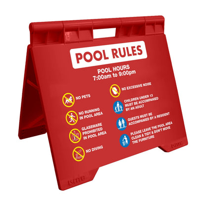 Pool Rules 1 Pool Hours 7am - 9pm - Evarite A - Frame Sign - New Signs