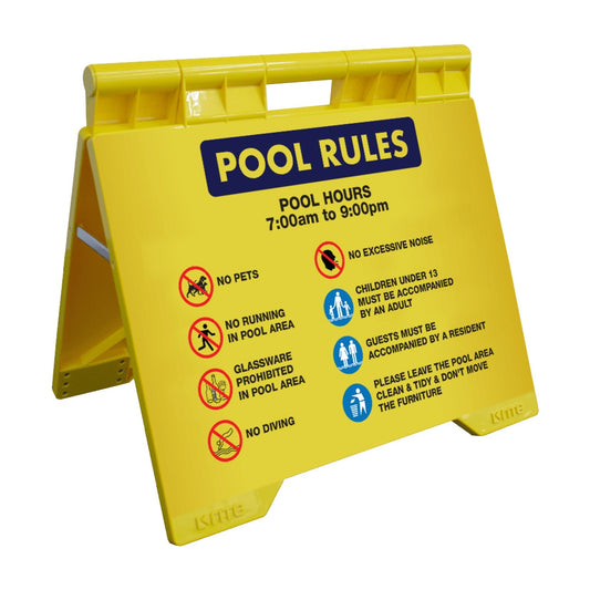Pool Rules 1 Pool Hours 7am - 9pm - Evarite A - Frame Sign - New Signs
