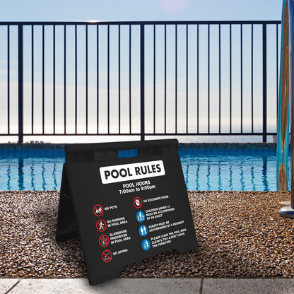 Pool Rules 1 Pool Hours 7am - 9pm - Evarite A - Frame Sign - New Signs