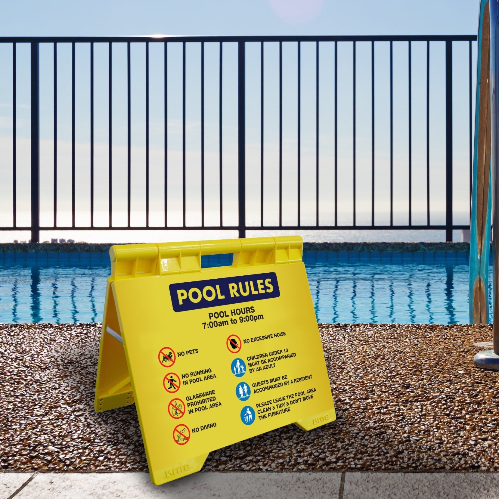 Pool Rules 1 Pool Hours 7am - 9pm - Evarite A - Frame Sign - New Signs