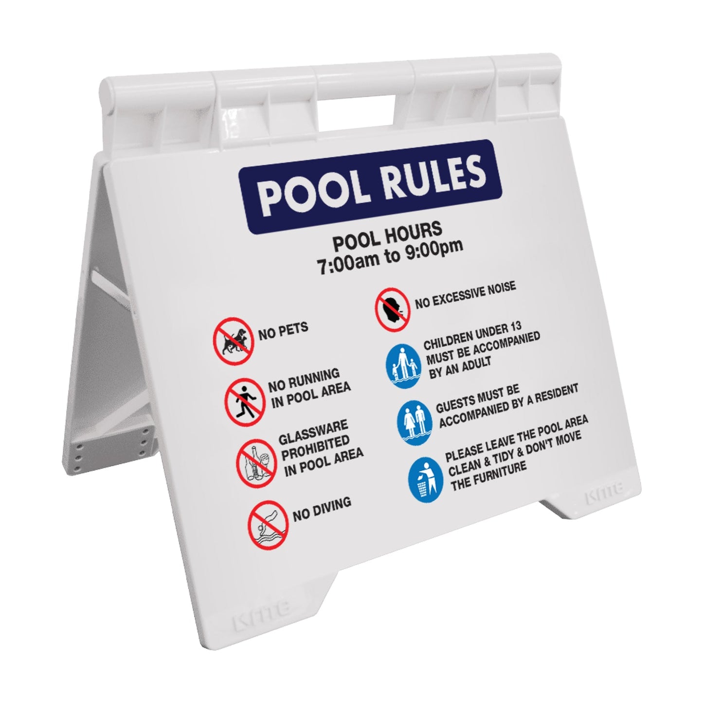 Pool Rules 1 Pool Hours 7am - 9pm - Evarite A - Frame Sign - New Signs