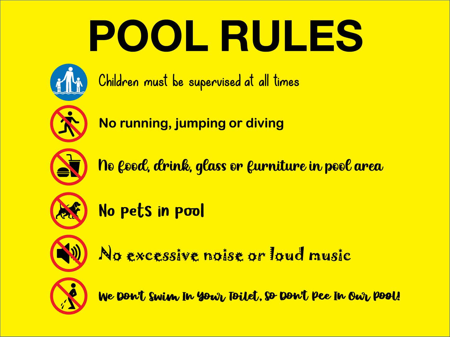 Pool Rules 7 Landscape Sign - New Signs