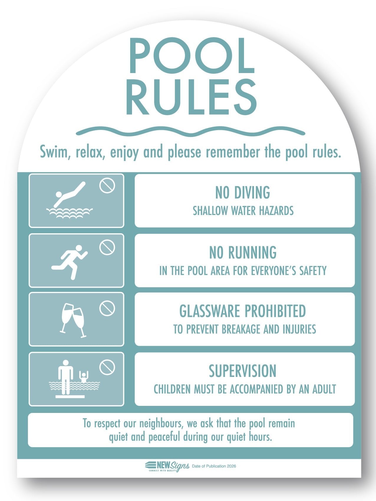 Pool Rules Sign Arch Aqua - New Signs