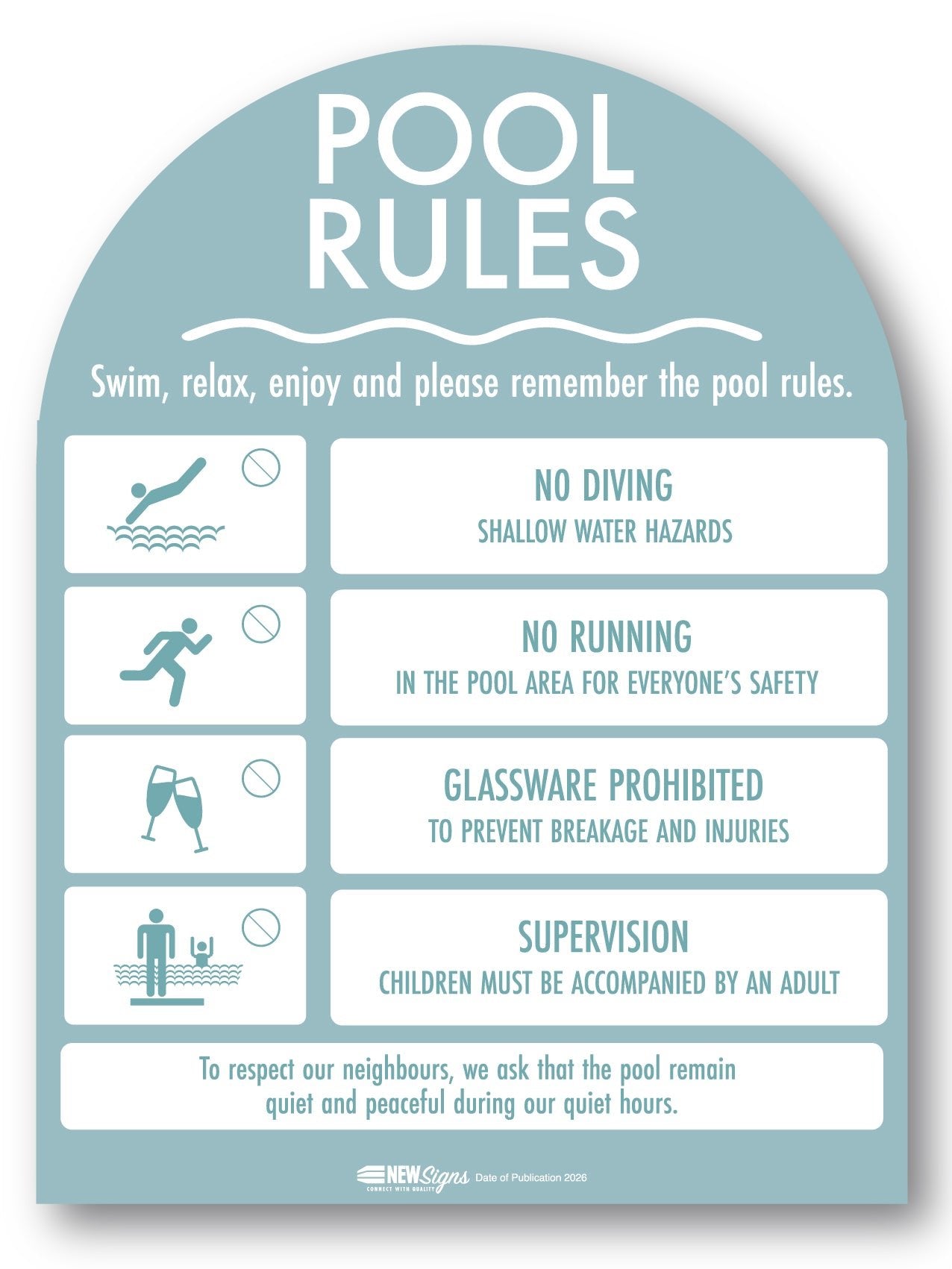 Pool Rules Sign Arch Aqua Background - New Signs