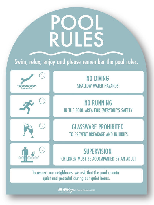 Pool Rules Sign Arch Aqua Background - New Signs