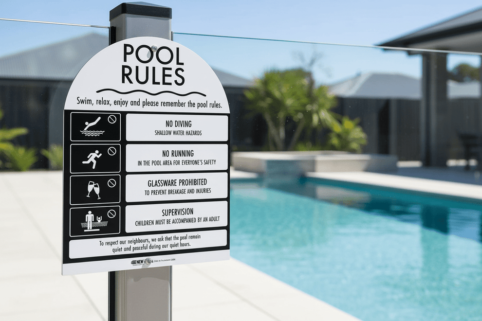 Pool Rules Sign Arch Black – New Signs