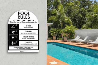 Pool Rules Sign Arch Black - New Signs