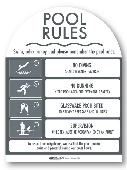 Pool Rules Sign Arch Charcoal - New Signs