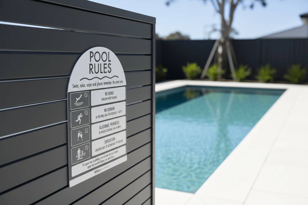 Pool Rules Sign Arch Charcoal - New Signs