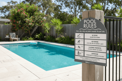 Pool Rules Sign Arch Charcoal Background - New Signs