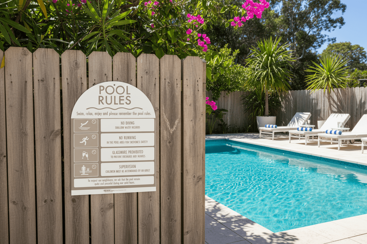 Pool Rules Sign Arch Fawn - New Signs